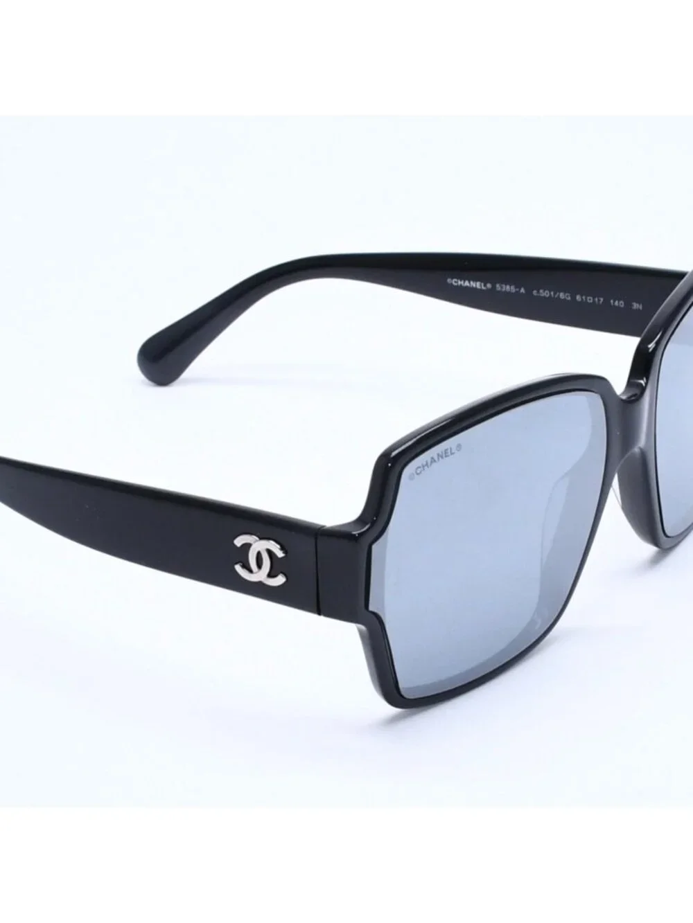 Chanel Square Shape Sunglasses Mirror Lens Black CC Logo Eyewear
